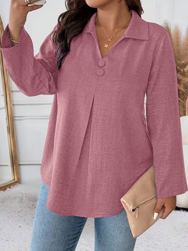 Noyelle | Long Sleeve Collared Pleated Blouse
