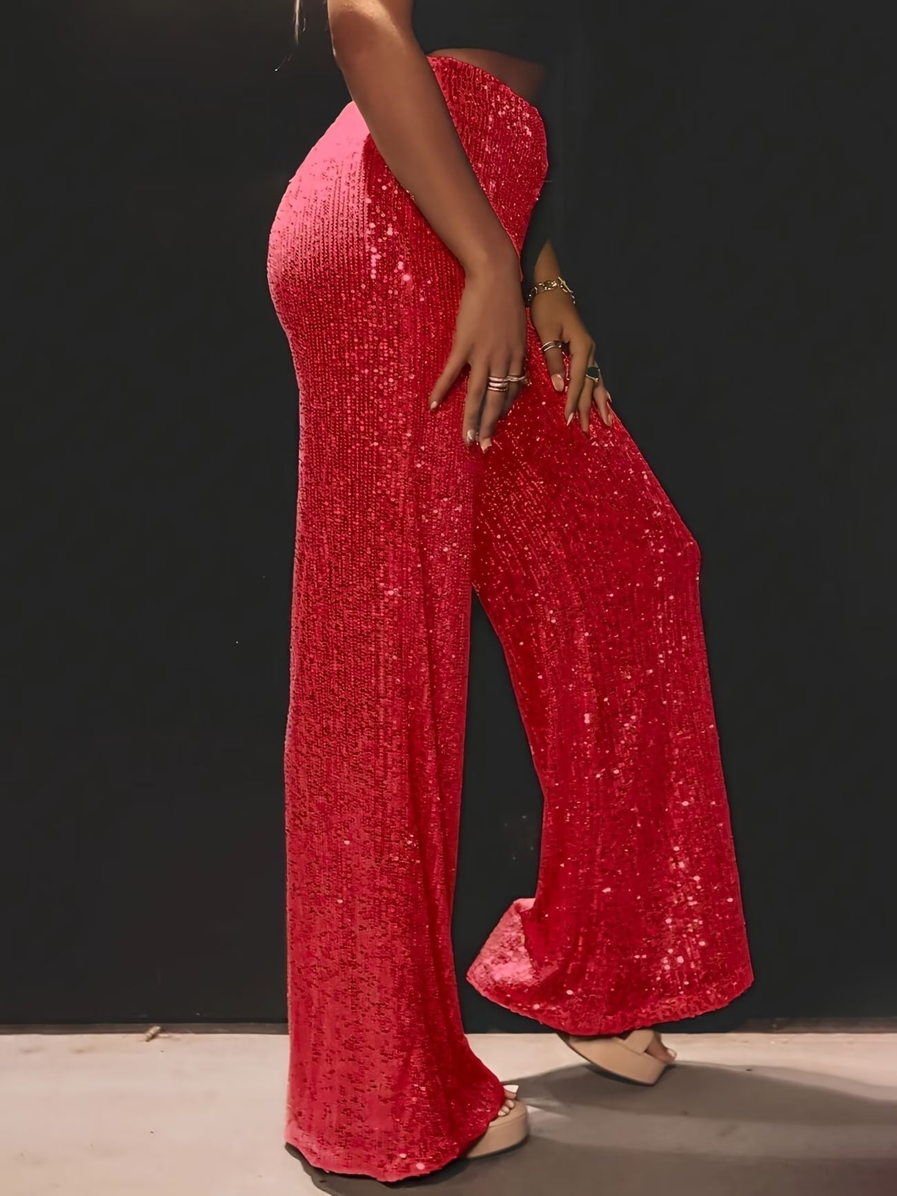 Tnora | Trousers Sequin Wide Leg High Waist