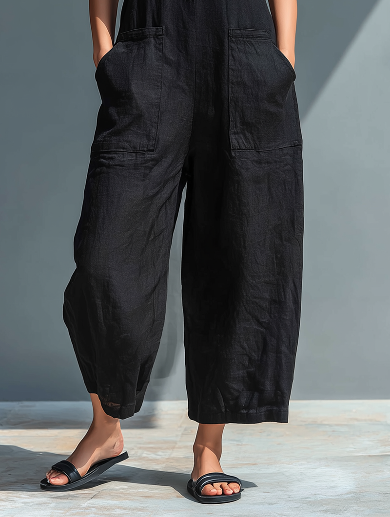 Darja | Sleeveless Wide Leg Button Jumpsuit