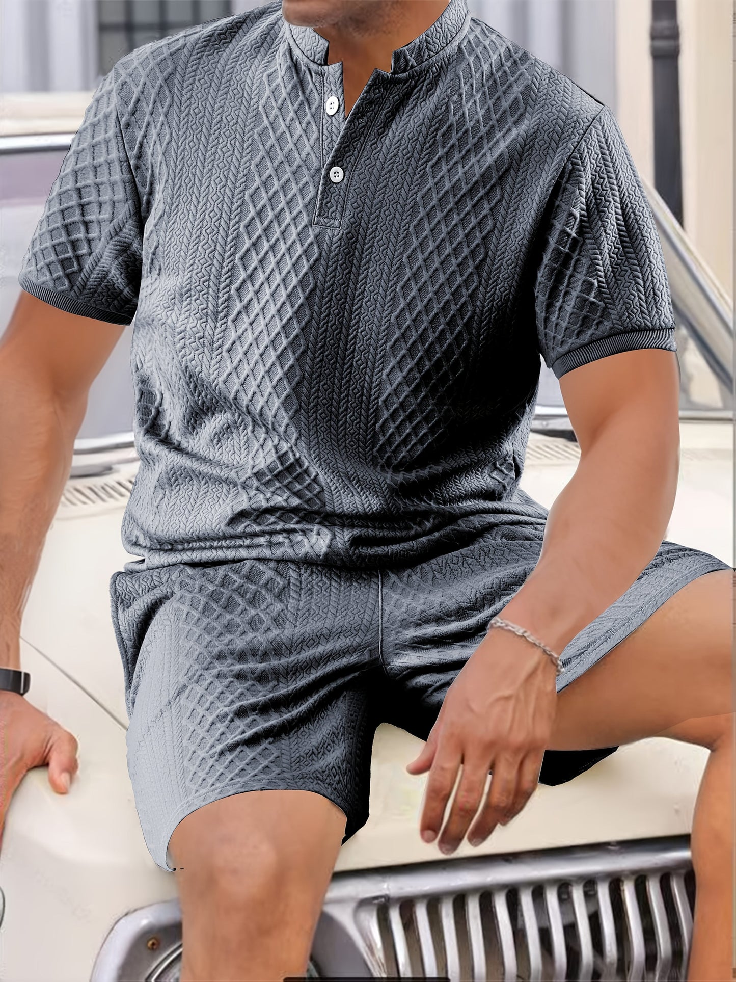 Reginald | Textured Henley Shirt and Shorts Set