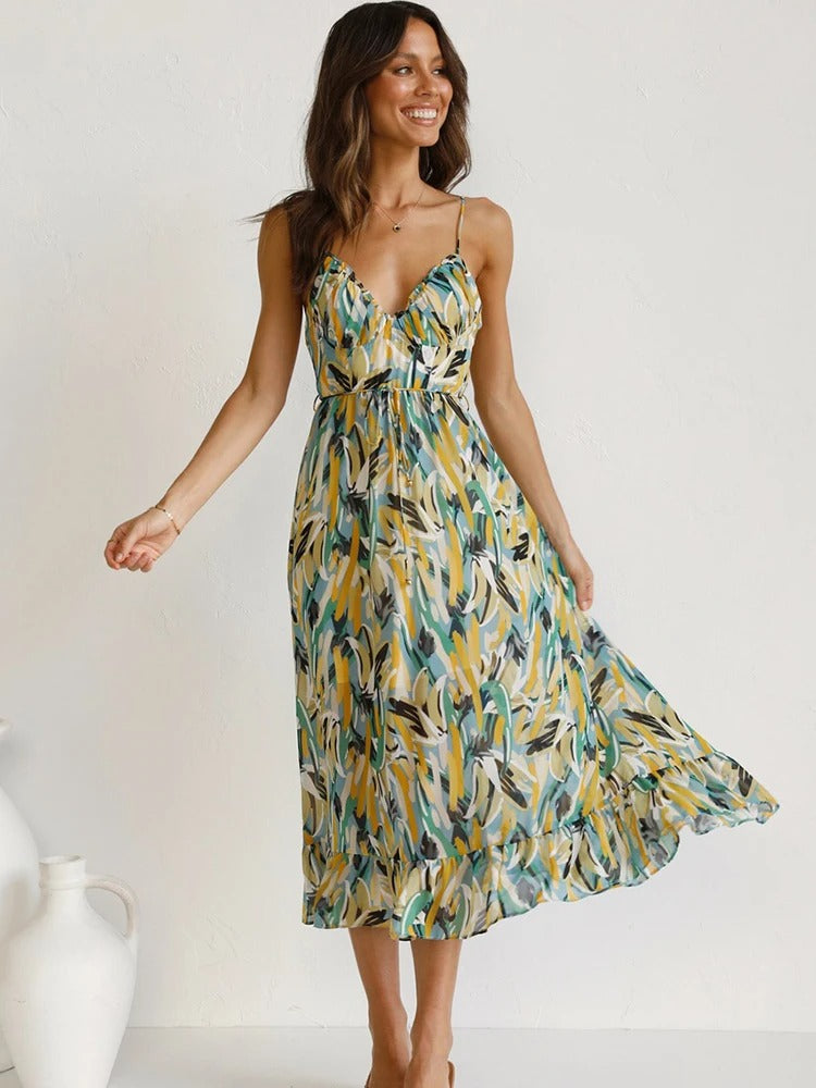 Emmeline | Printed Midi Dress Adjustable Straps