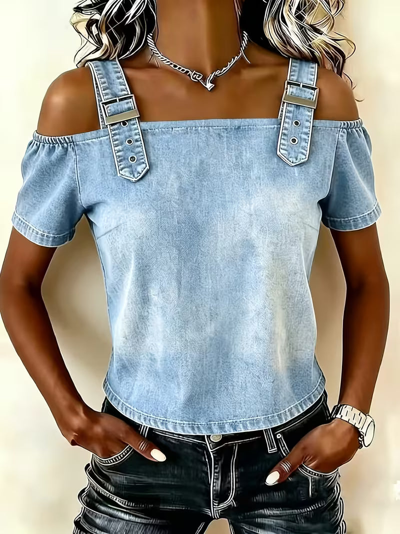 Kenya - Denim Off Shoulder Short Sleeve Top