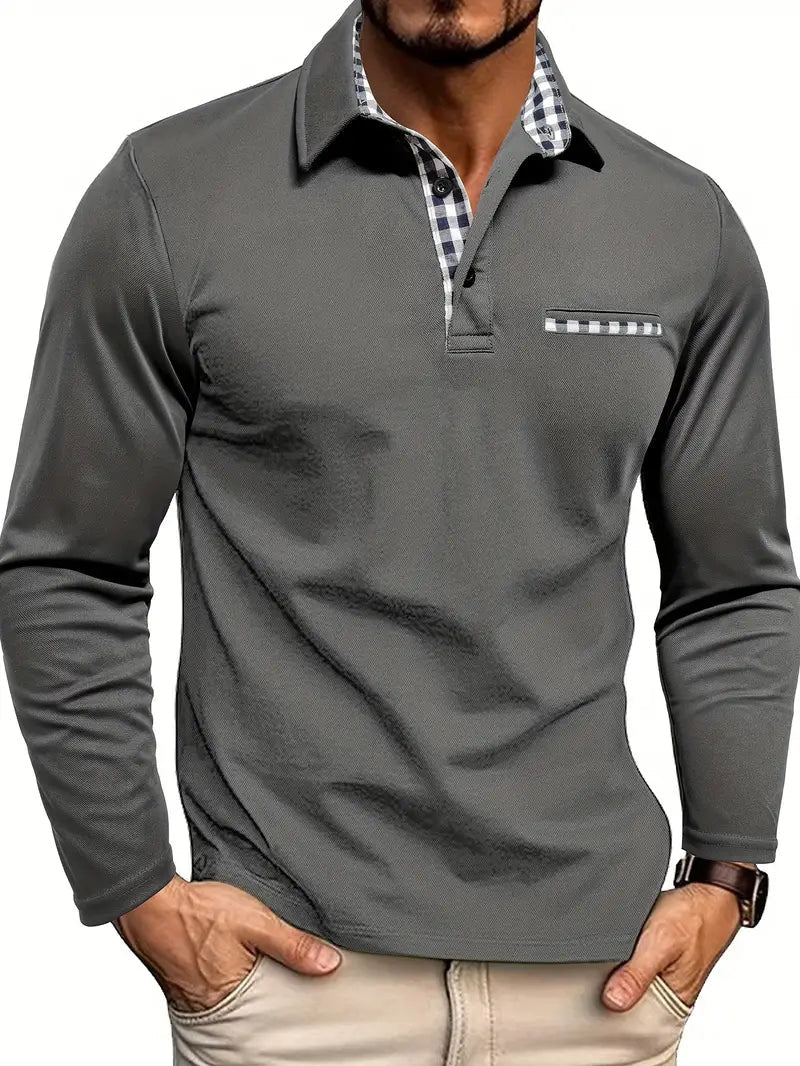 Cristhian | Long Sleeve Polo Shirt with Checked Trim