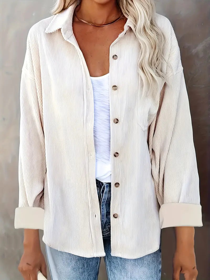 Irmela | Long Sleeve Button Front Corduroy Shirt