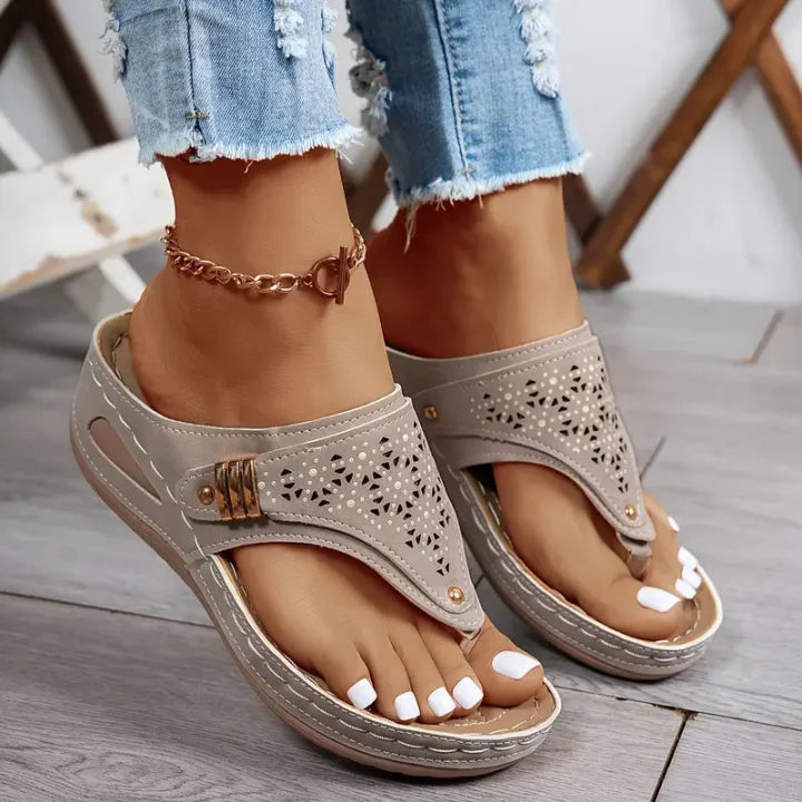 Tiara - Wedge Flip Flop Cutout Sandals