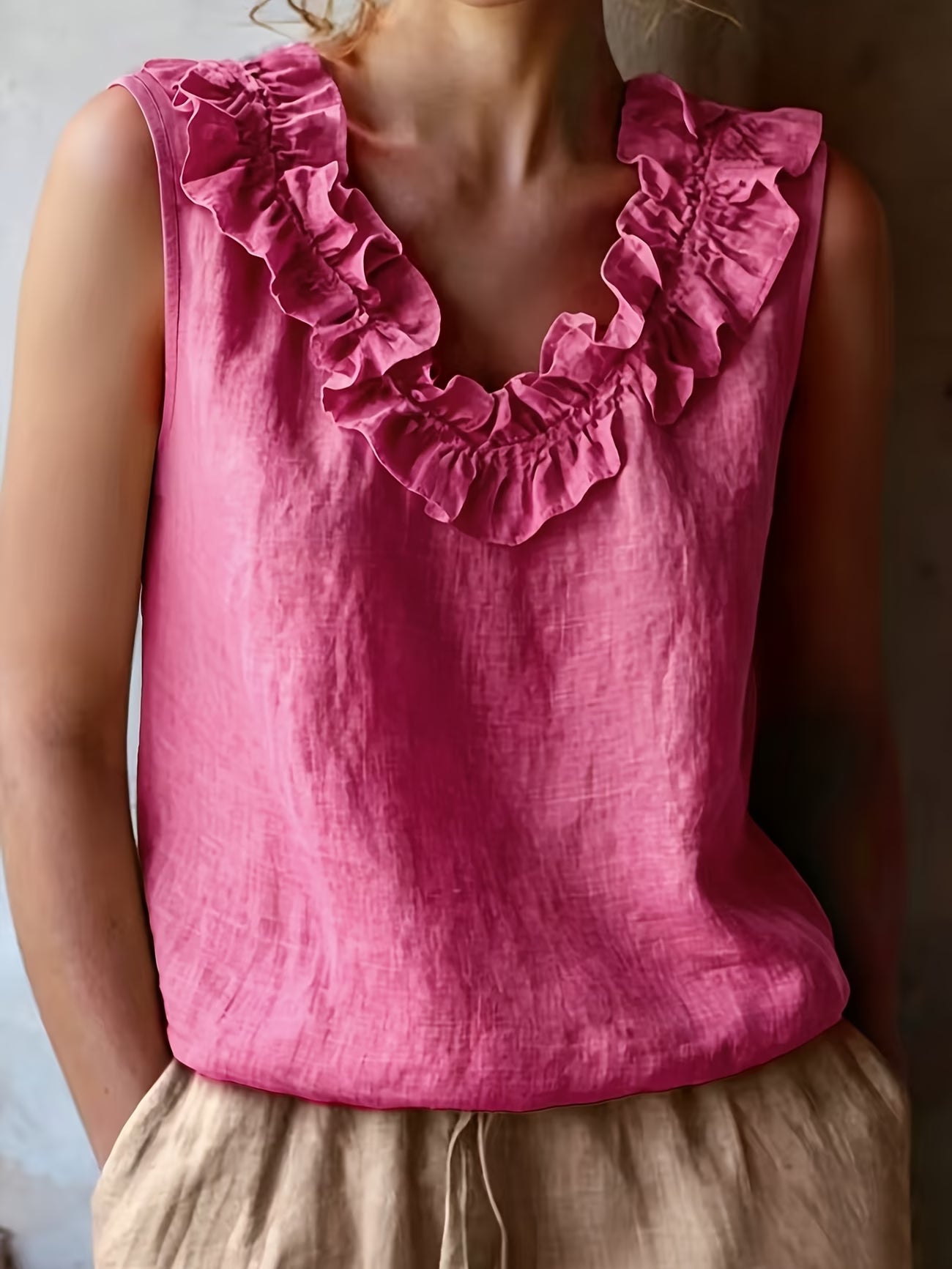 Safiya | Sleeveless Ruffle Neck Relaxed Blouse