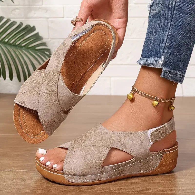 Clarisa | Sandals Open-Toe Cross-Strap Slingback Wedge Sole