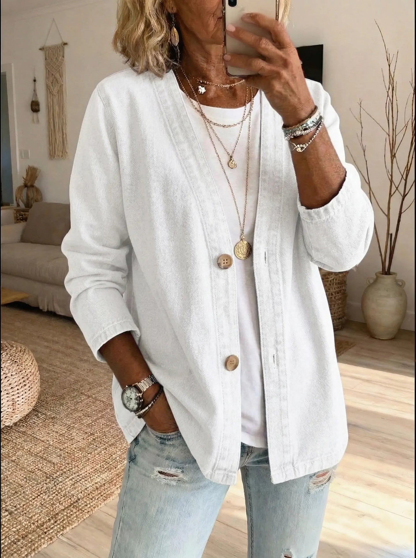 Helama | Denim Style Button Front Relaxed Jacket