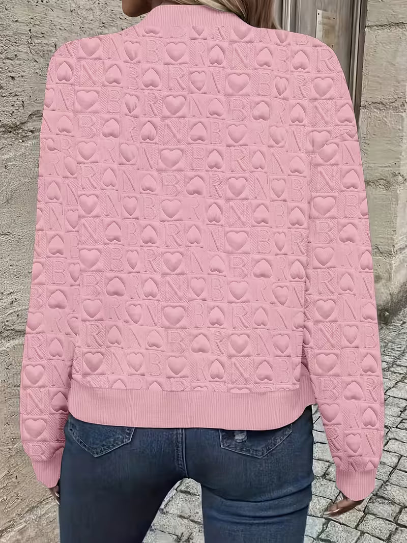 Mileisine | Zip-Up Jacket with Embossed Heart Pattern