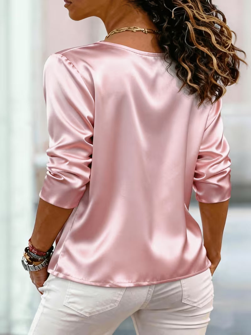 Avelea | Satin Square Neck Blouse with Side Buttons