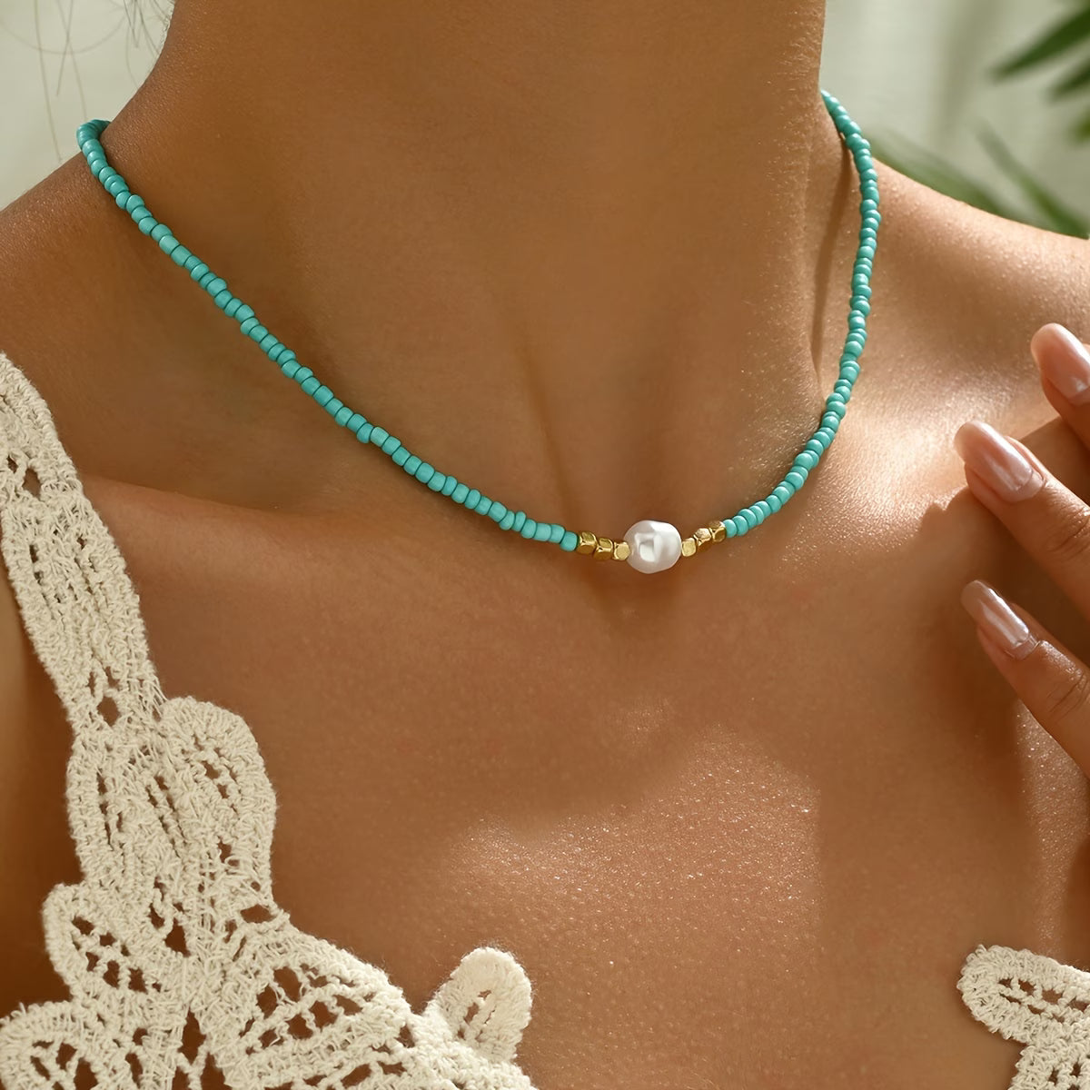 Araya | Beaded Pearl Accent Choker Necklace
