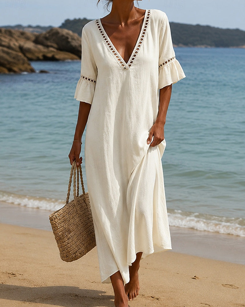 Nellina | V-Neck Ruffle Sleeve Maxi Dress