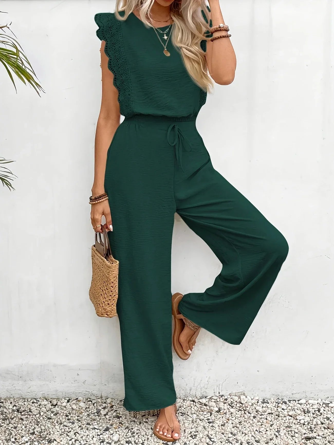 Ziva | Sleeveless Lace Trim Trouser Set
