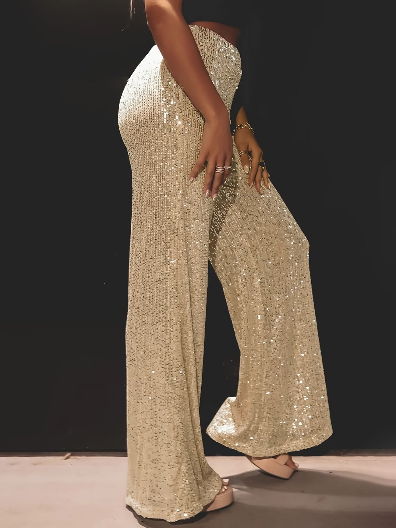 Tnora | Trousers Sequin Wide Leg High Waist