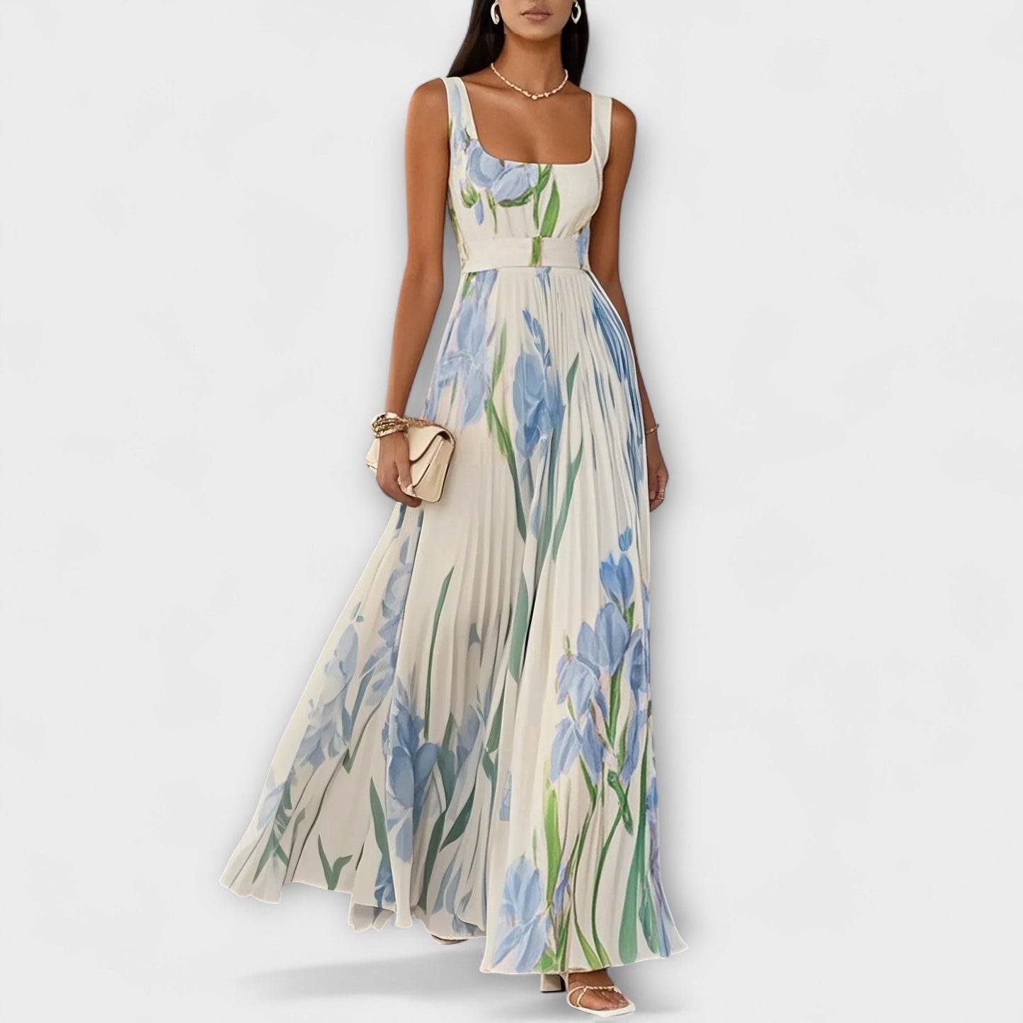 Tressa | Sleeveless Floral Pleated Maxi Dress