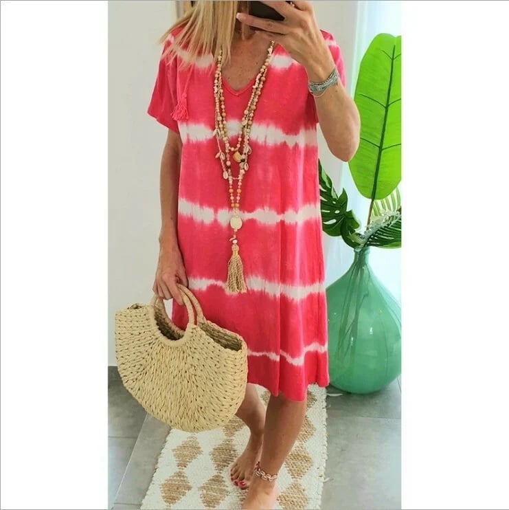 Herma | Tie Dye V-Neck Short Sleeve Midi Dress