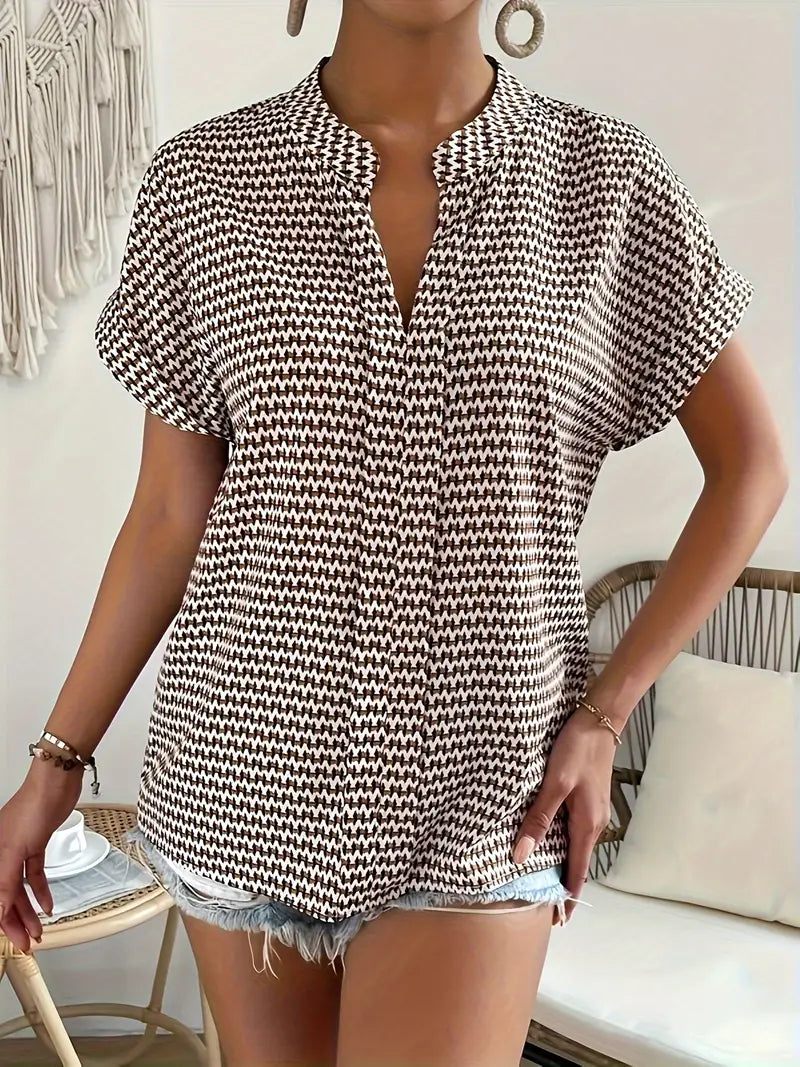 Leonore | Printed V Neck Short Sleeve Blouse
