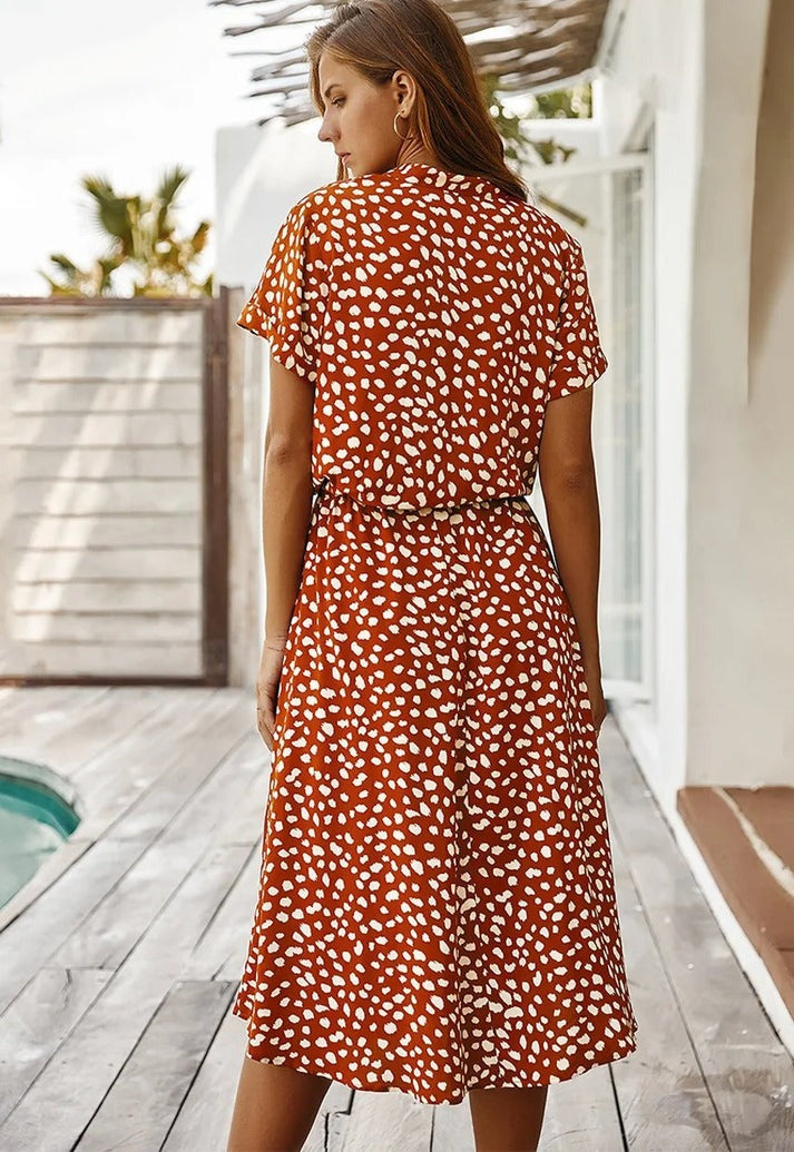 Carine | V Neck Printed Midi Dress