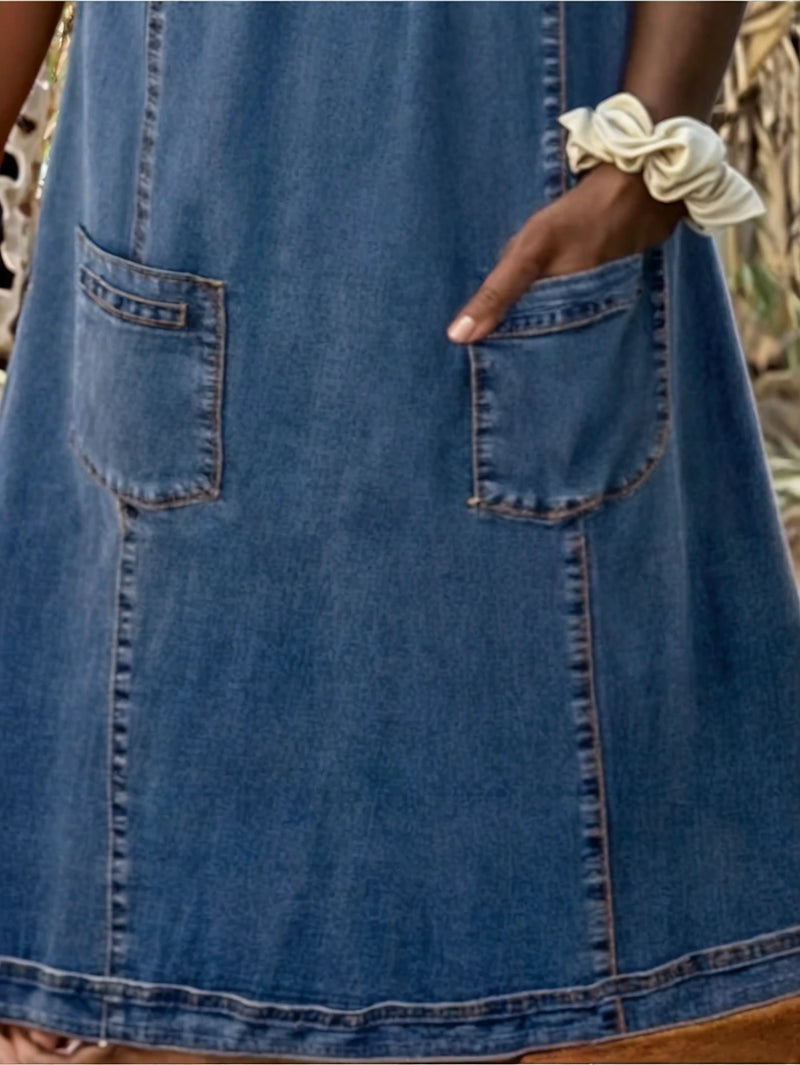 Polixeni | Denim Style Short Sleeve Pocket Dress
