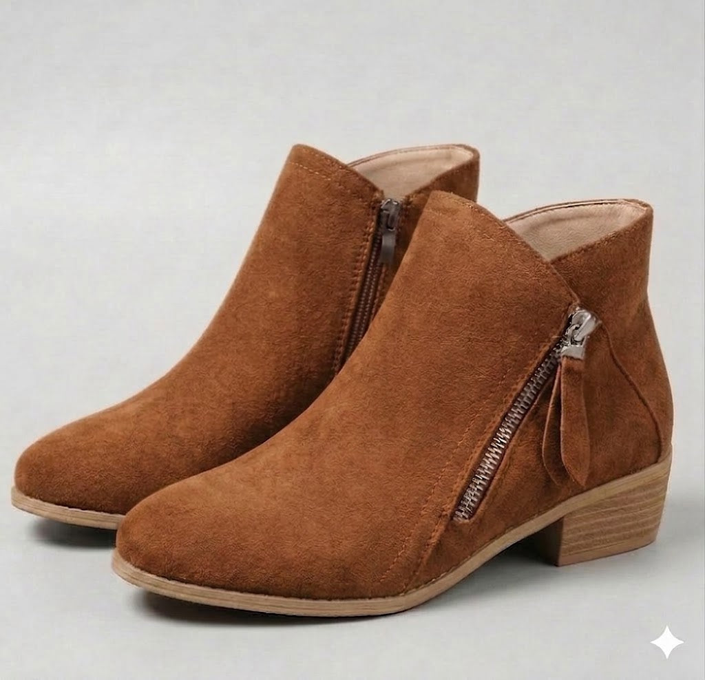 Arely | Ankle Boots with Side Zipper and Block Heel