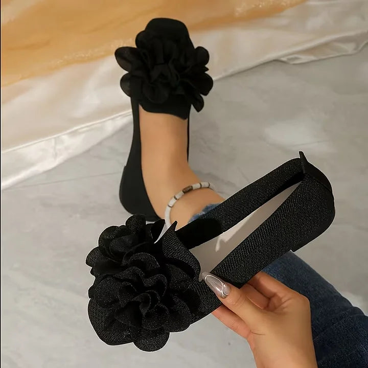 Catriona | Flower Knit Square Toe Ballet Flats