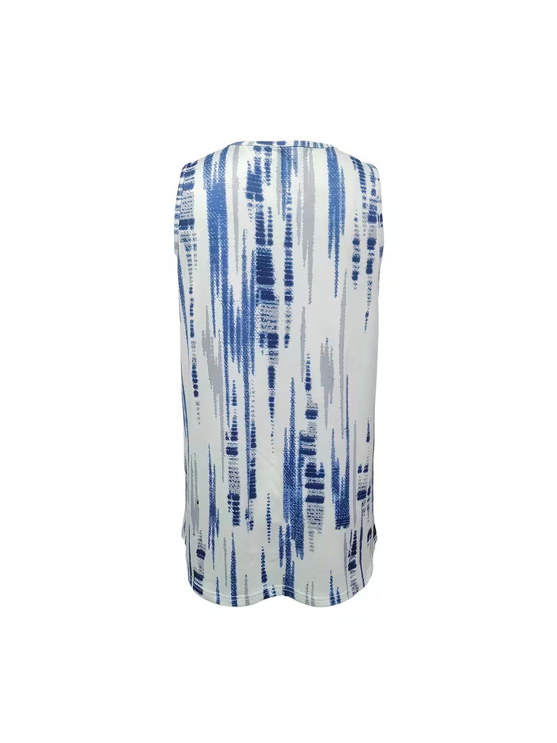 Corinaa | Sleeveless V Neck Printed Button Top