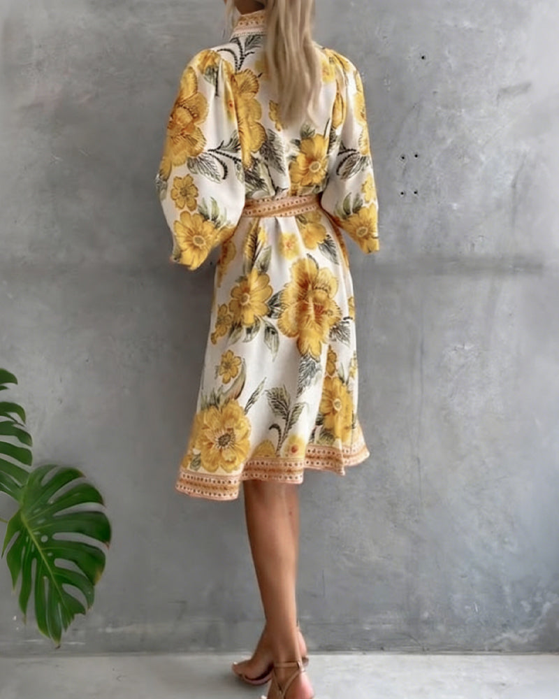 Nylera | Floral Print Button Front Midi Dress