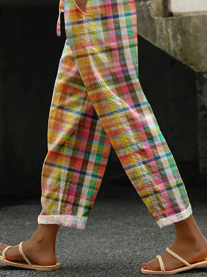 Bertilla | Pastel Check Linen Trousers