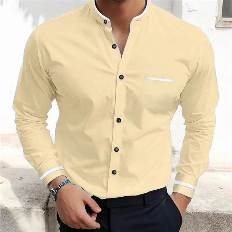 Askar | Long Sleeve Grandad Collar Shirt