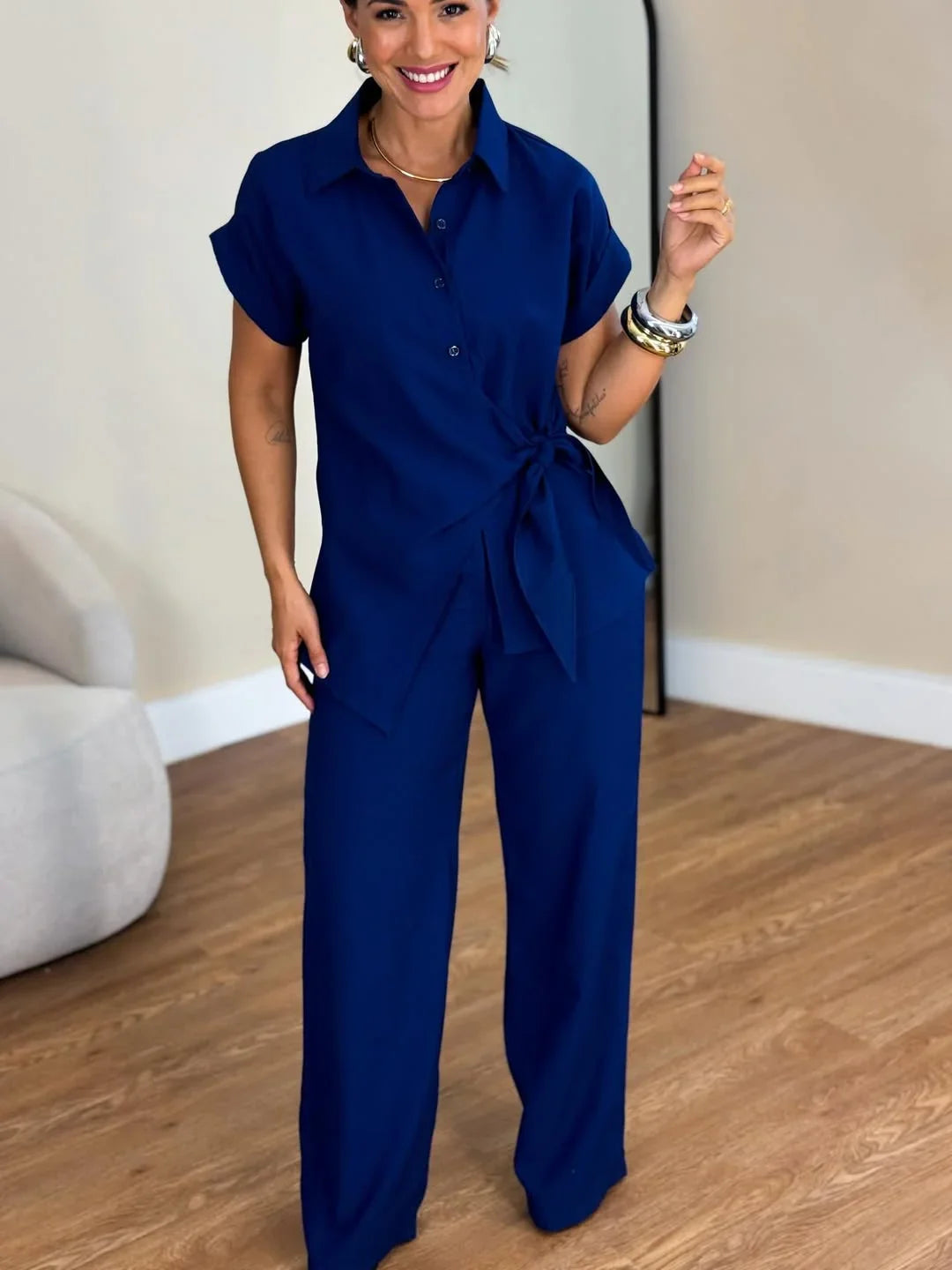 Lorie | Two Piece Collared Tie Front Set