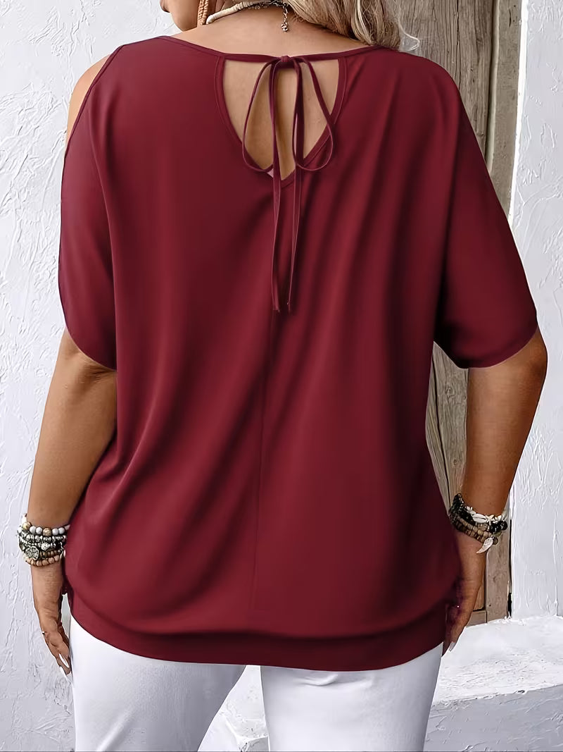Liris | Feather Print Cold Shoulder Top