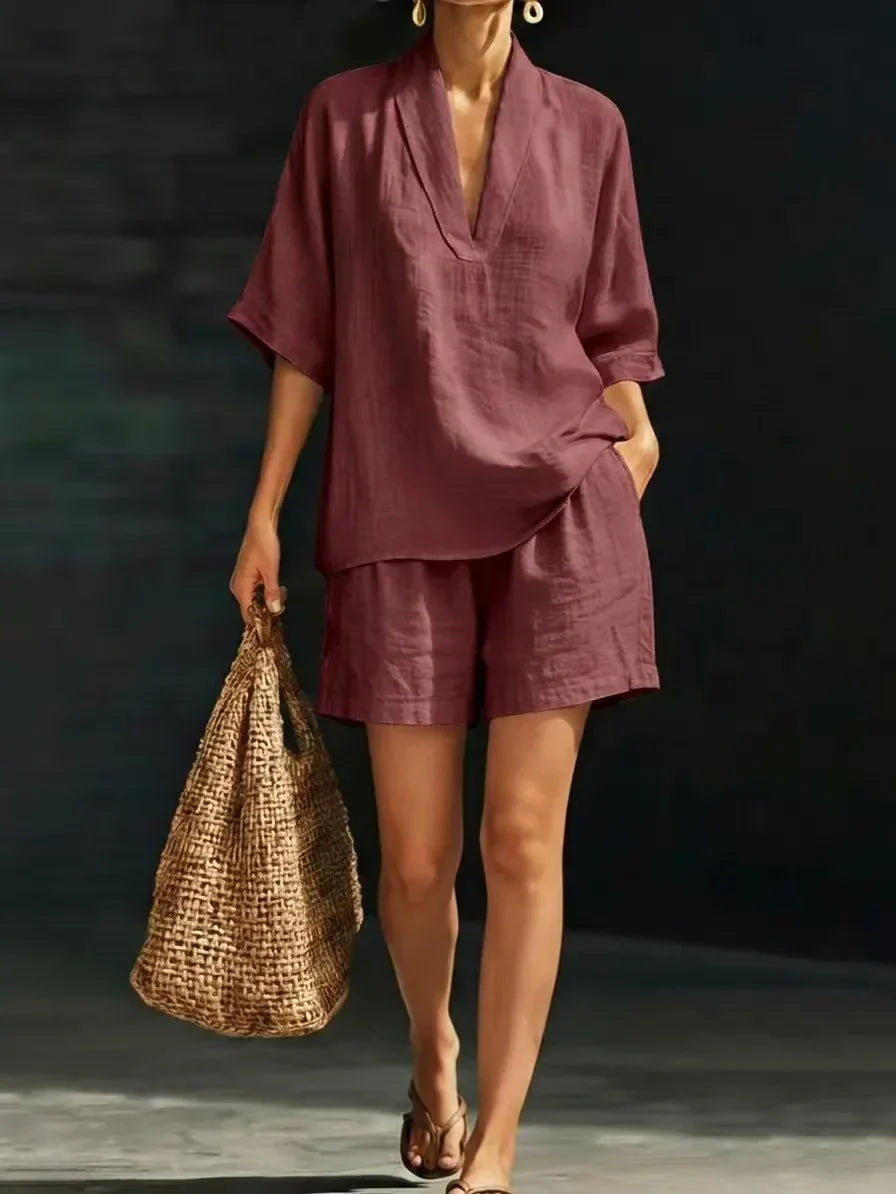 Silvani | Linen V-Neck Shorts Co-ord Set