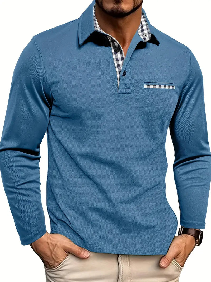 Cristhian | Long Sleeve Polo Shirt with Checked Trim