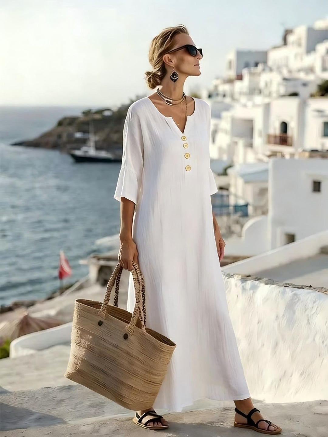 Marlene | Maxi Dress with Notched Neckline and Buttons