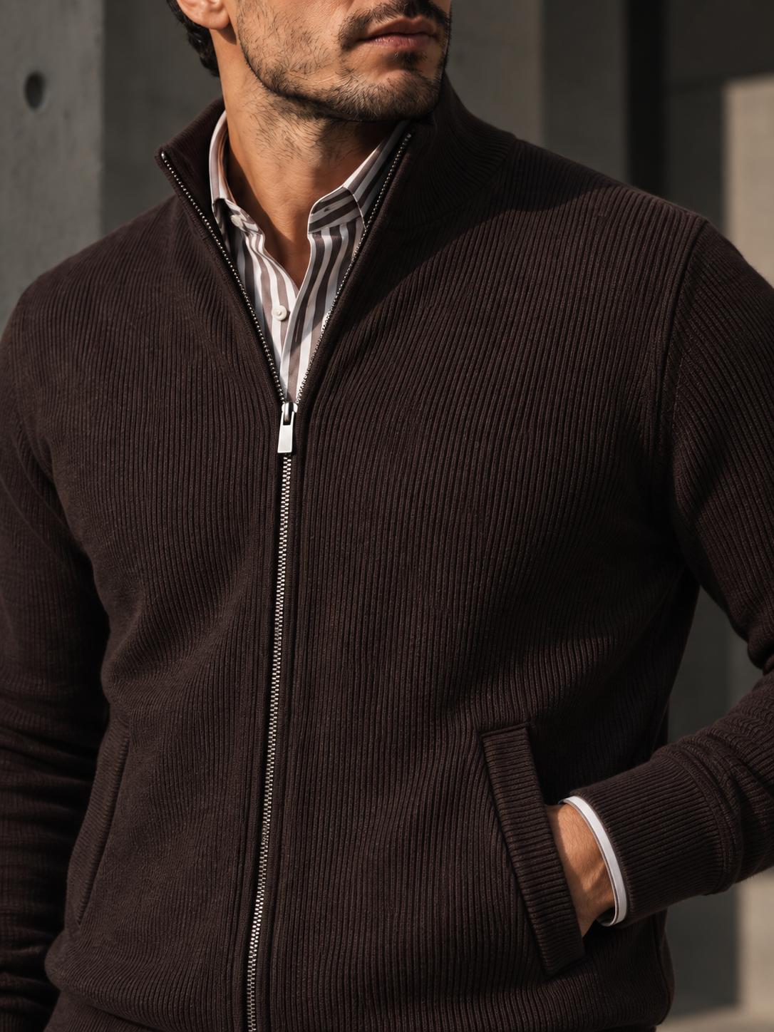 Milou | Ribbed Cardigan with Stand Collar