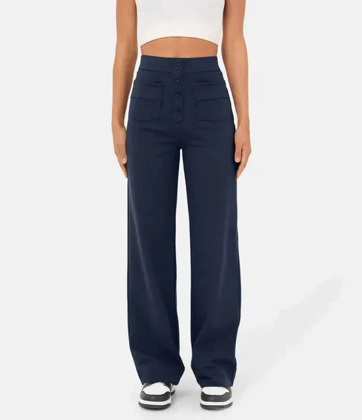 Elke | High Waist Wide Leg Button Trousers