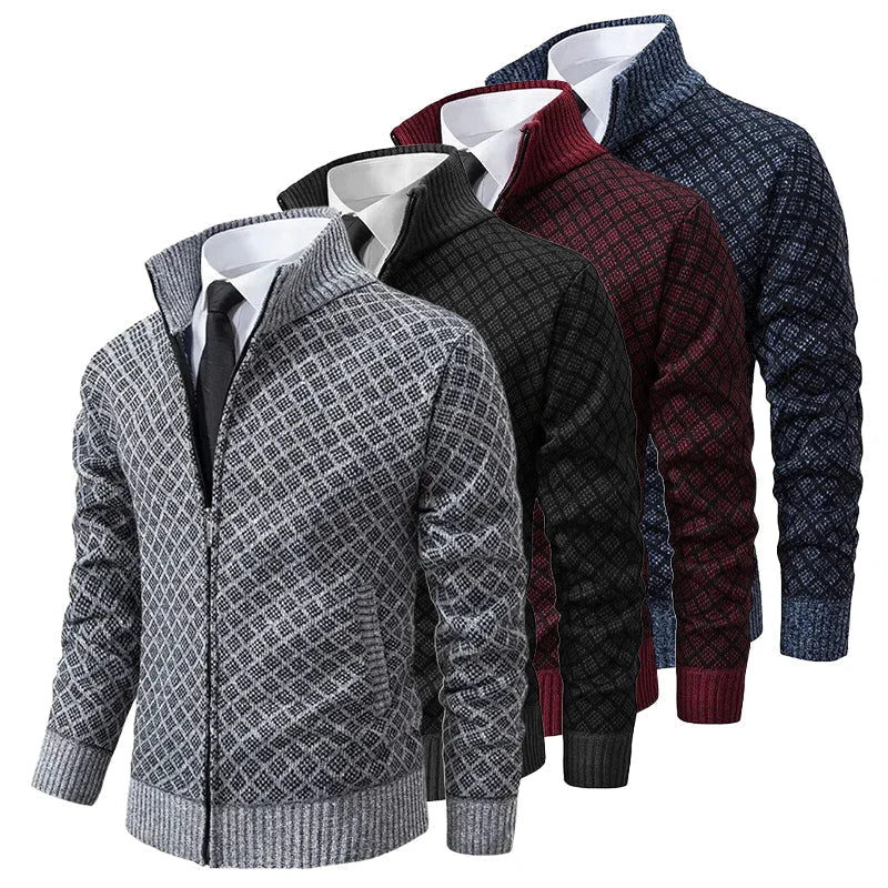 Klarik | Knit Cardigan Diamond Pattern Full-Zip Jacket