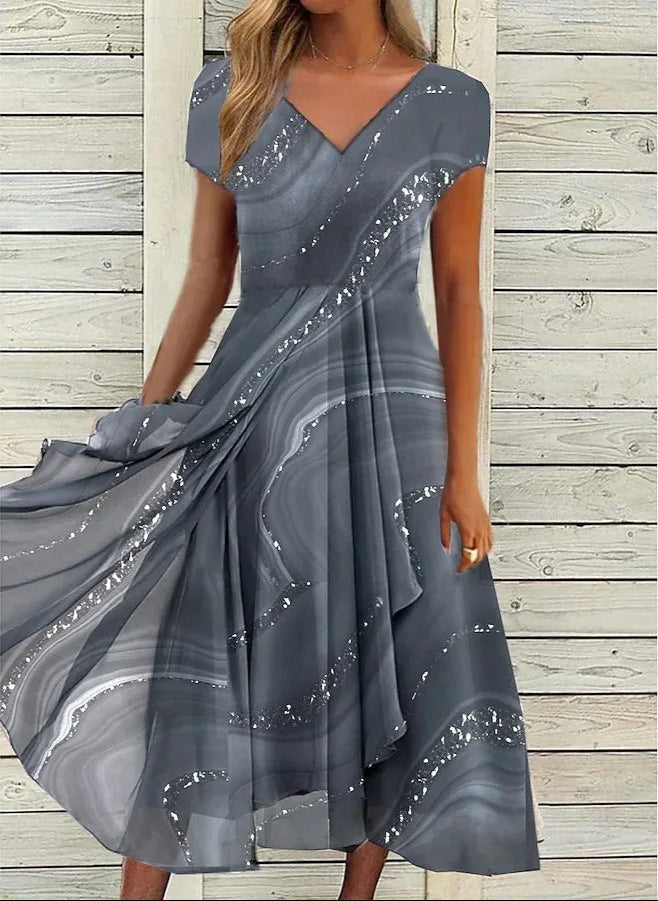 Ayana | V Neck Printed Midi Dress