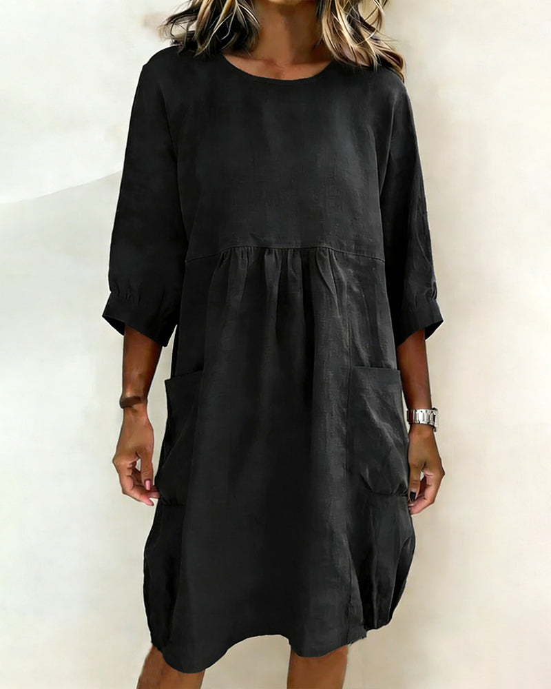 Maleesha | Linen Midi Dress with Pockets