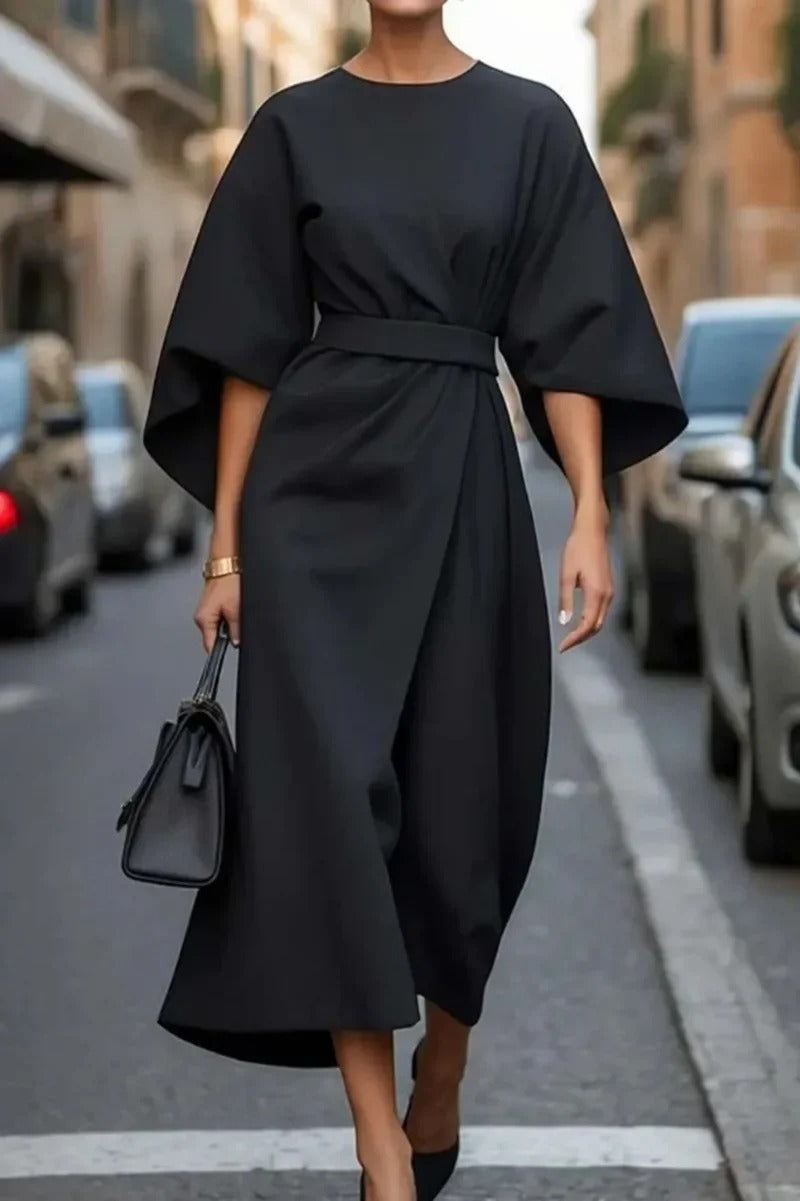 Rita | Belted Batwing Sleeve Midi Dress