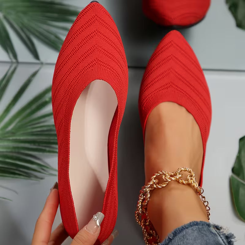 Mikya - Pointed Toe Knit Ballet Flats