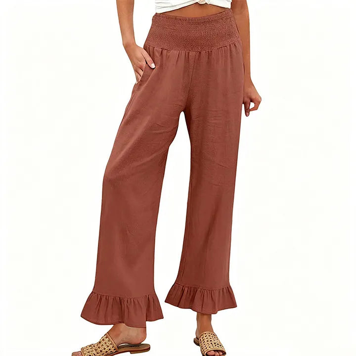 Moriom | Ruffle Hem Wide Leg Trousers