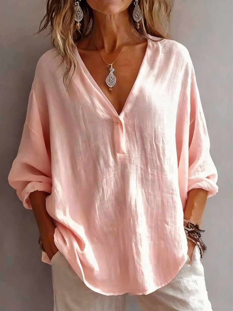 Melna - V Neck Loose Fit Long Sleeve Blouse