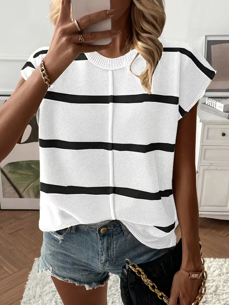 Enila | Striped Knit Jumper with Short Sleeves