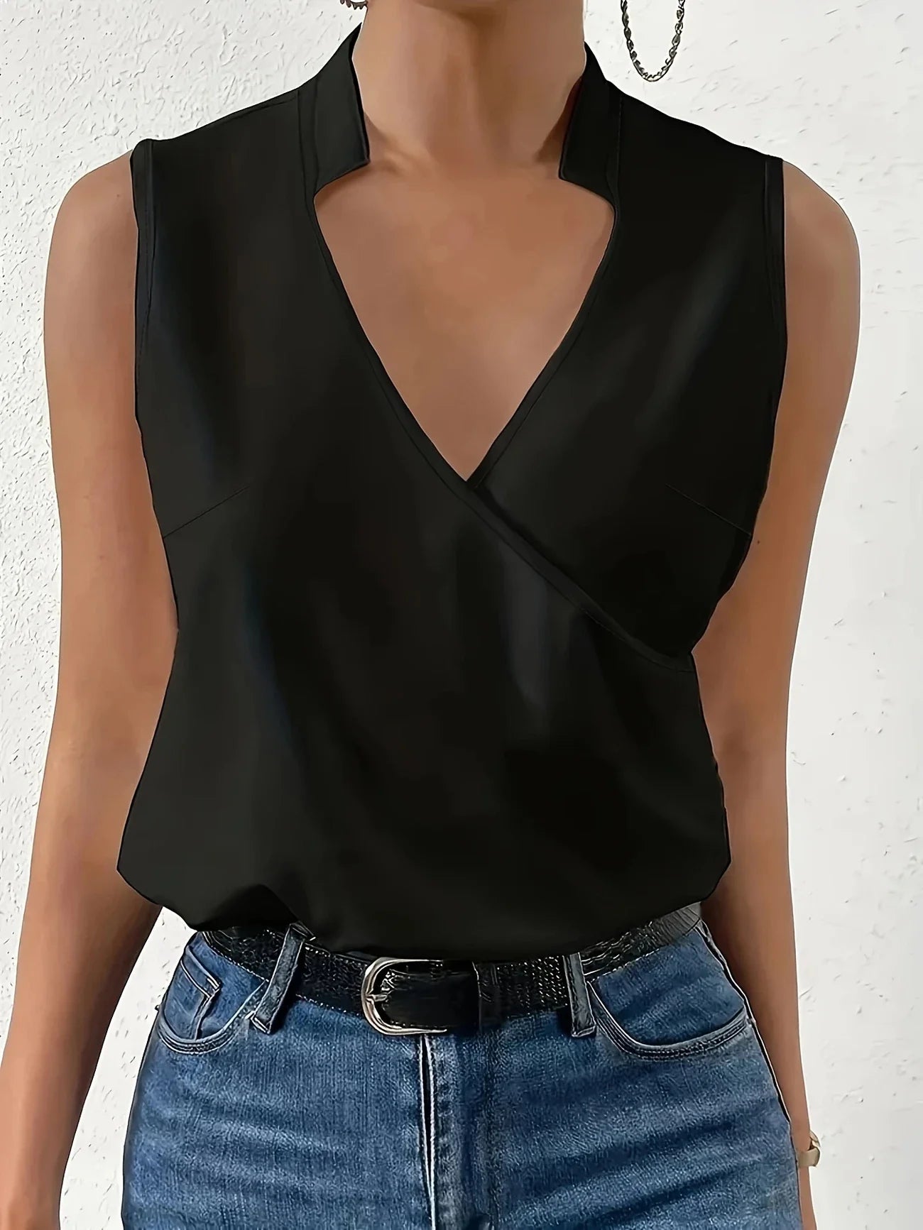 Cebulska | Sleeveless Wrap V-Neck Blouse Top