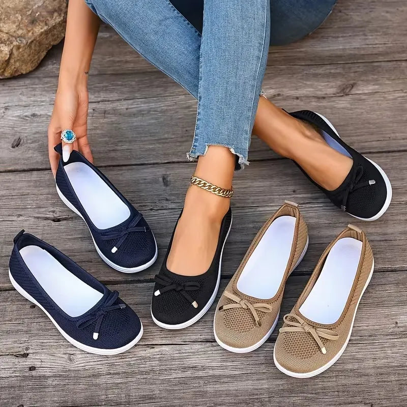 Mayda | Knit Ballet Flats with Bow Trim