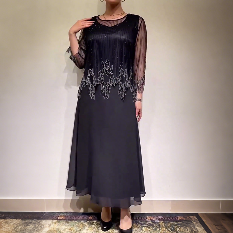 Eiriana | Midi Dress Sheer Sleeve Embellished Hem