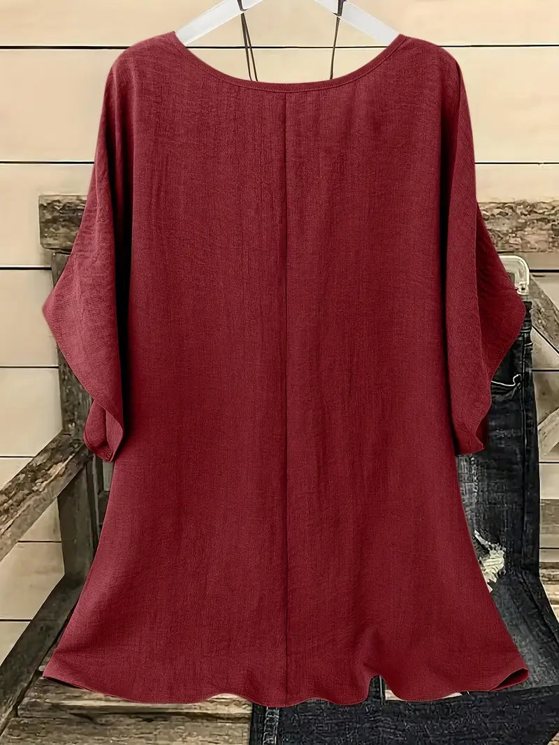 Dilek | Loose Round Neck Short Sleeve Blouse