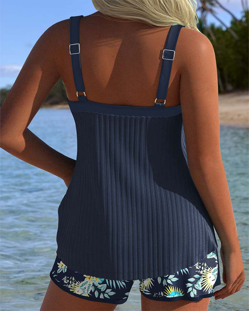 Elvia | Floral Print Tankini Shorts Swim Set