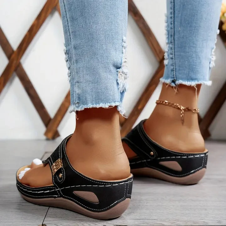 Tiara - Wedge Flip Flop Cutout Sandals